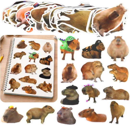 Set de pegatinas de capibara – motivos realistas, de papel, 50 uds. (6–7 cm)