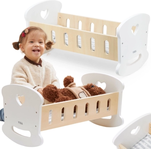 Cuna de madera para muñecas con corazón Viga