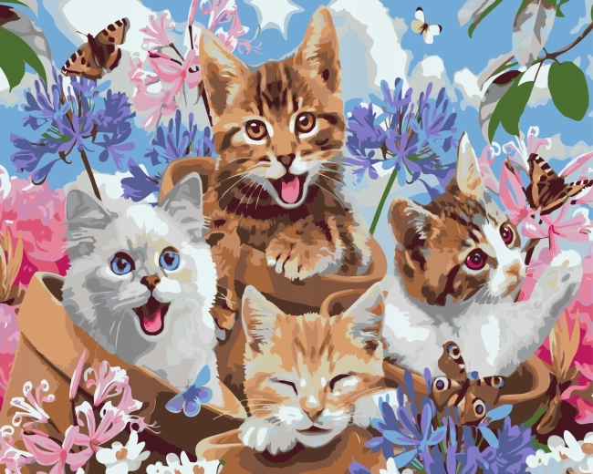 Norimpex Pintura por números gatitos felices en macetas 40 × 50 cm