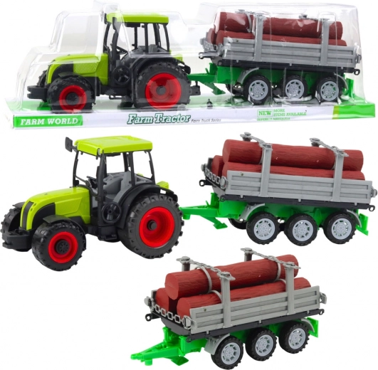 Tractor verde con remolque para troncos 47 cm