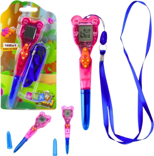 Bolígrafo electrónico con juegos 168 en 1 con cordón – azul y rosa