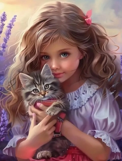 Pintura de diamantes Norimpex – niña con gato 30 × 40 cm
