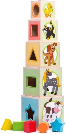 Cubos apilables de madera con formas – torre con clasificador