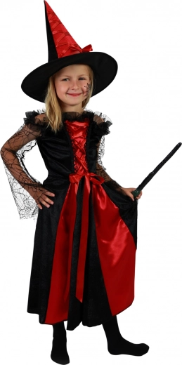 Disfraz infantil de bruja negro-rojo con sombrero