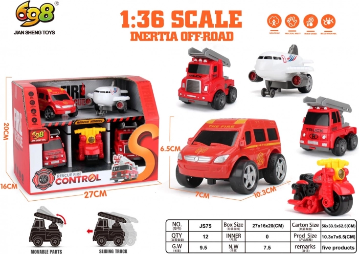 Set de vehículos de bomberos 1:36