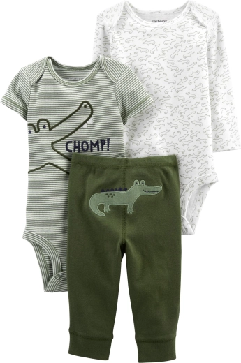 CARTER'S set de 3 piezas de bodies y pantalones tipo chándal para niños Green Croc – Talla 56
