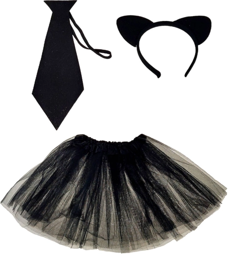 Set de carnaval de gatita negra con falda, diadema y corbata