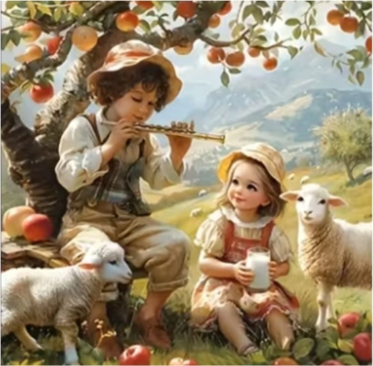 Norimpex pintura con diamantes Pastor infantil bajo el manzano 30 × 40 cm