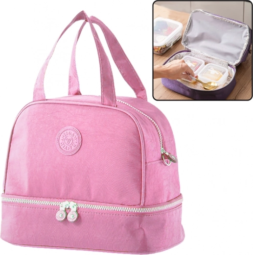 Bolsa térmica rosa para comida con correa ajustable 27 cm