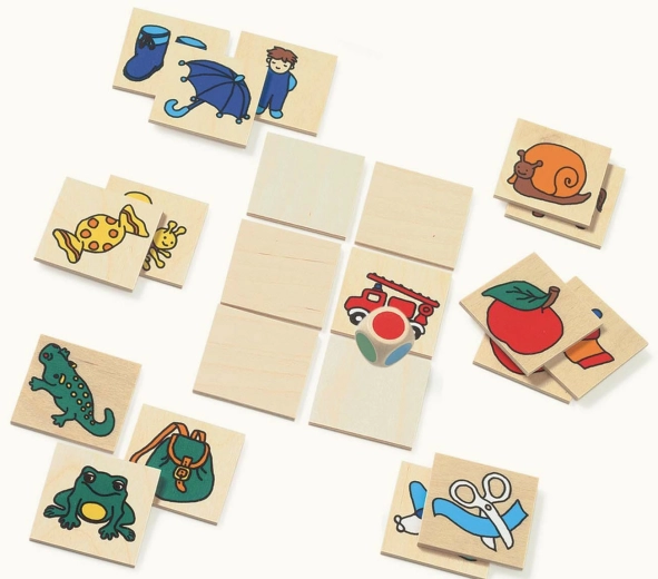 Juego de memoria de madera con dado