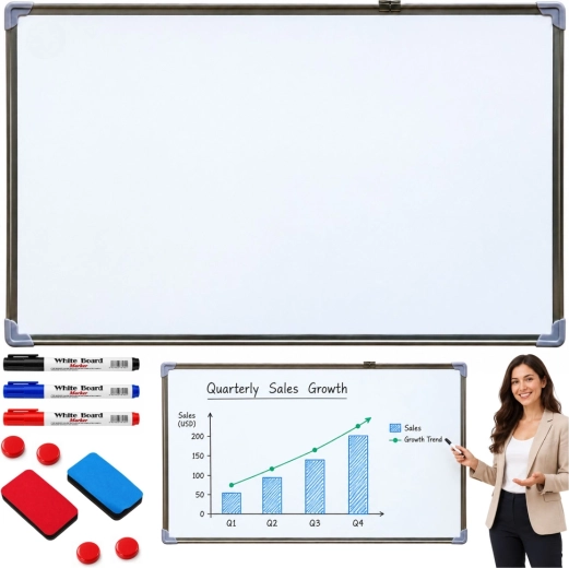 Pizarra magnética borrable con accesorios 90 × 60 cm