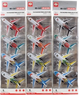 Set de aviones de metal y plástico con mecanismo pullback - 4 uds.