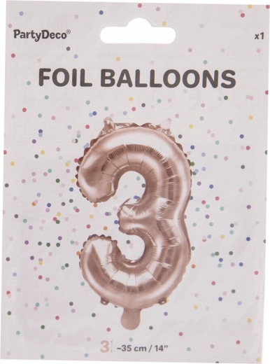 Globo de foil número 3 rosa perlado 35 cm