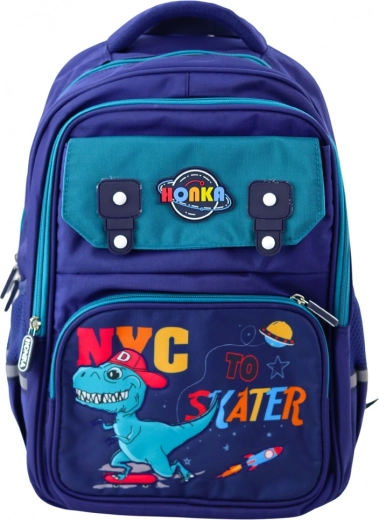 Mochila escolar infantil con motivo de dinosaurio, azul marino 41x30x16 cm