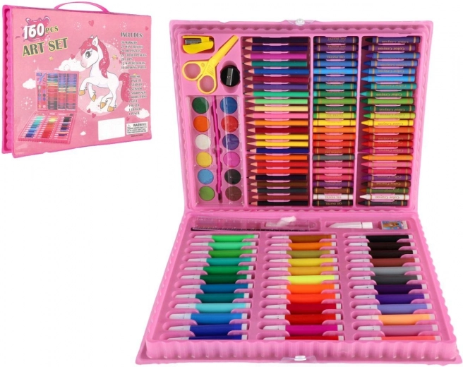 Set creativo de dibujo y pintura con unicornio en maletín de plástico, 160 piezas