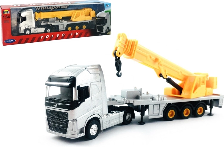 Camión Welly 1:64 Volvo tractor con remolque y grúa
