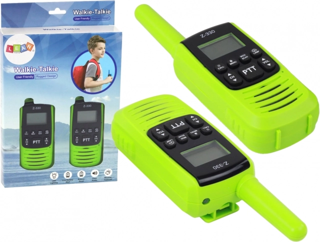 Walkie-talkie verde compacto con alcance de 3 km para comunicarte en tus viajes