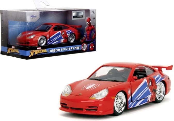 Modelo de coche metálico Porsche 911 GT3 RS Spider‑Man 1:32