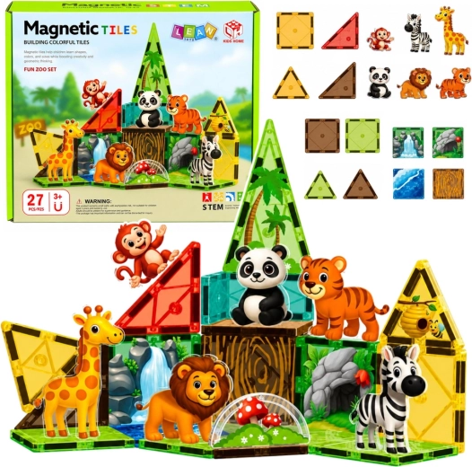 Piezas de construcción magnéticas Zoo – animales salvajes de la jungla (27 piezas)