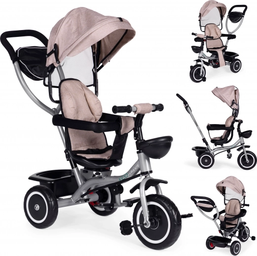 Triciclo infantil 2 en 1 con asiento giratorio y capota plegable, beige ECOTOYS