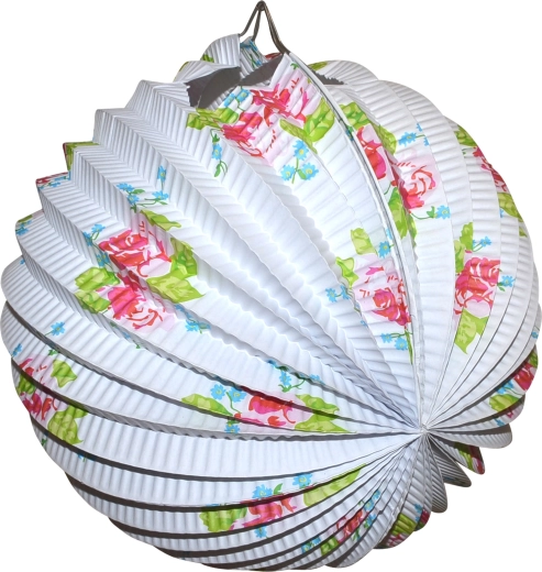Farolillo redondo blanco con estampado floral 25 cm