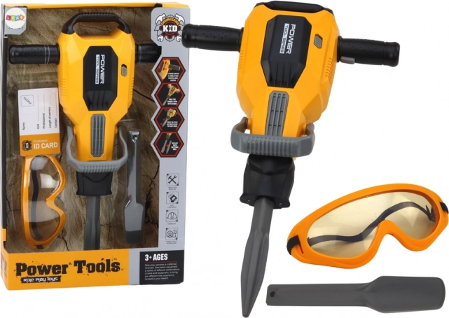 Martillo neumático infantil con luz y sonido, punta intercambiable y gafas de protección – amarillo