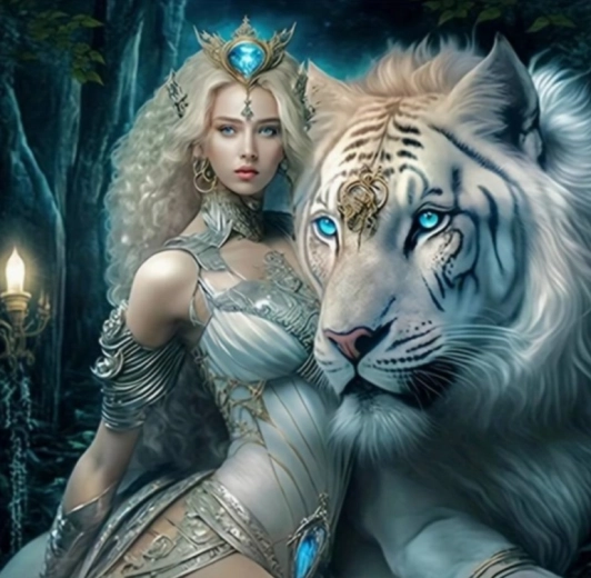 Pintura de diamantes: chica con tigre 30 × 40 cm