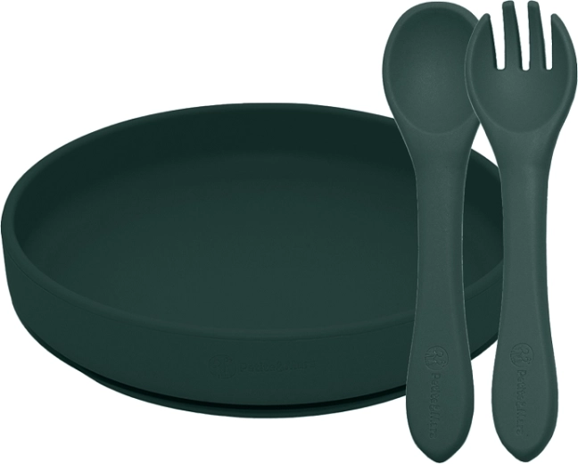 Petite&Mars set de alimentación de silicona take&match (plato + cubiertos) desert sand 6m+