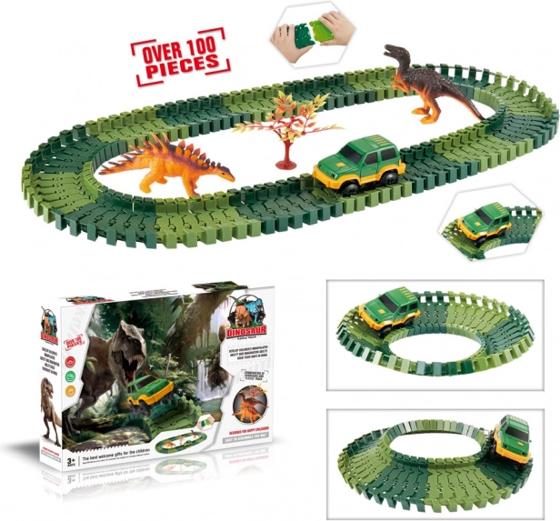 Pista flexible con dinosaurios – 100 piezas con coche luminoso