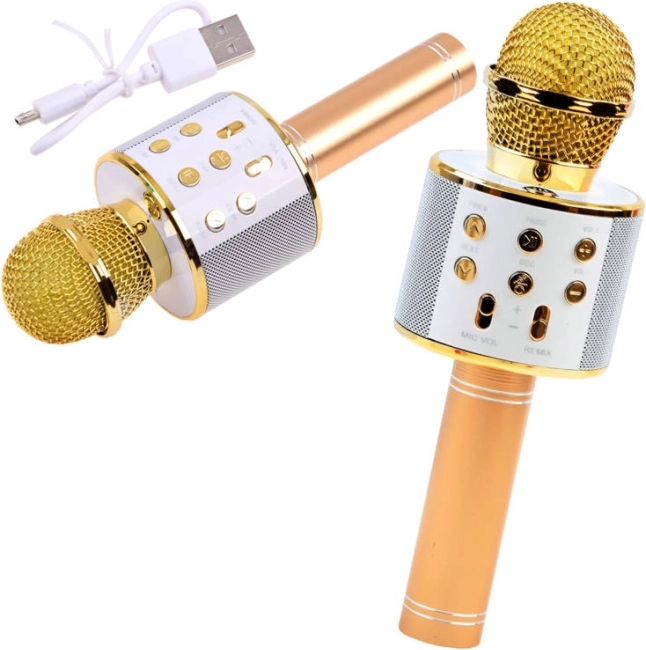 Micrófono karaoke inalámbrico Bluetooth con altavoz integrado – Dorado