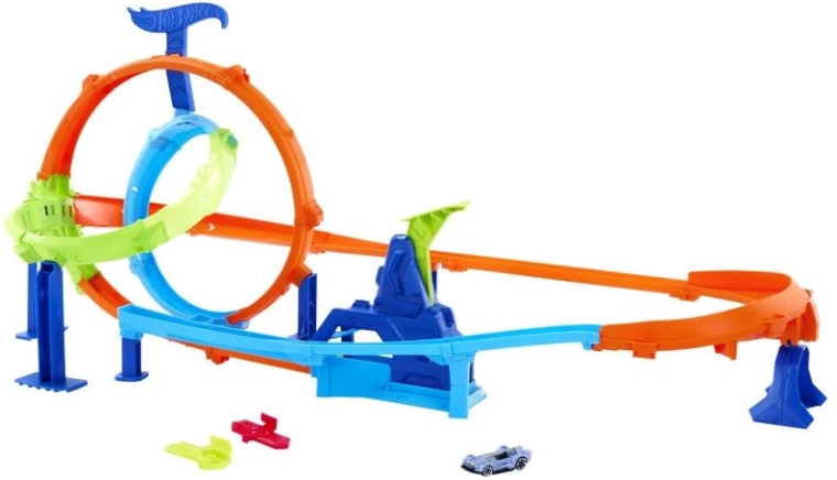 Hot Wheels Stunt Tracks inicio rápido Cyclone – pista de carreras con doble loop