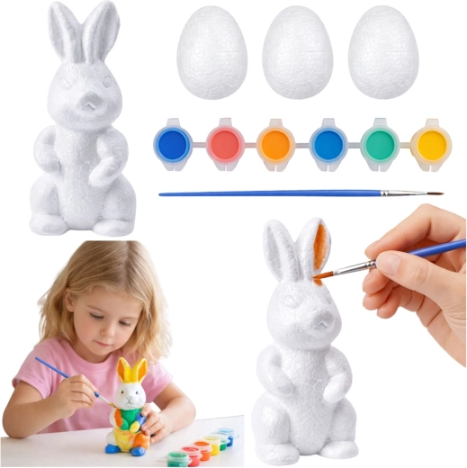 Set de Pascua para pintar con conejito, 3 huevos y pinturas