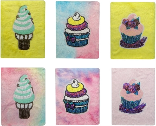 Diario de peluche con muffins y helado de lentejuelas