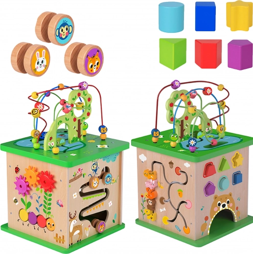TOOKY TOY cubo educativo de madera 5 en 1 con animales