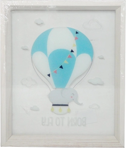 Cuadro con globo y elefantito en marco transparente 25×30 cm