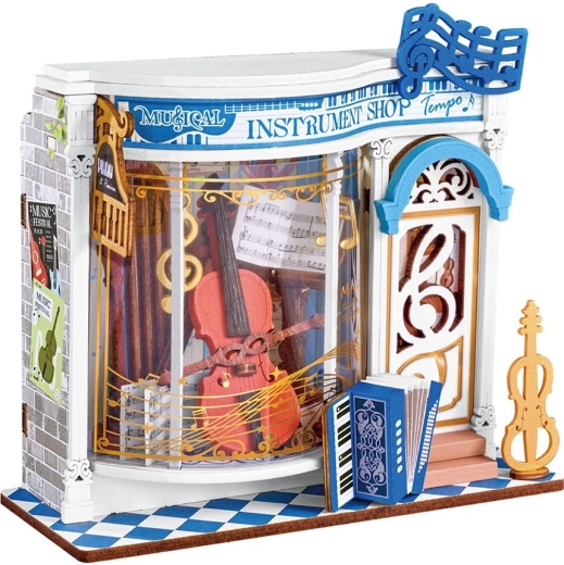 RoboTime miniatura de tienda de instrumentos musicales – rompecabezas 3D de madera