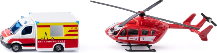 Siku super – ambulancia Mercedes‑Benz y helicóptero EUROCOPTER EC145, set 1:87