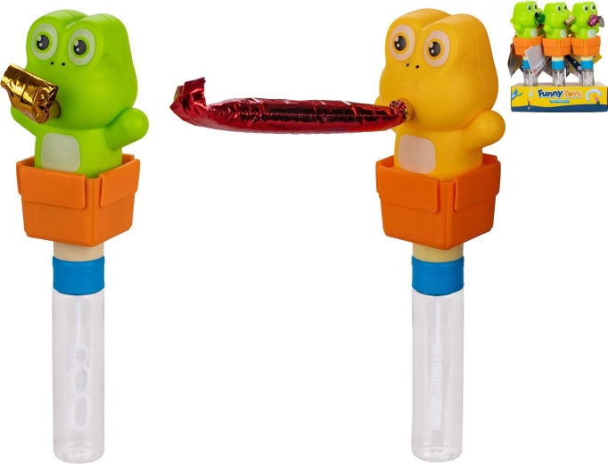 Pompas de jabón rana con matasuegras de fiesta