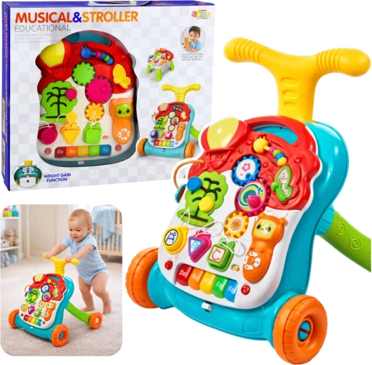 Andador y mesita 5 en 1 con panel interactivo – multicolor