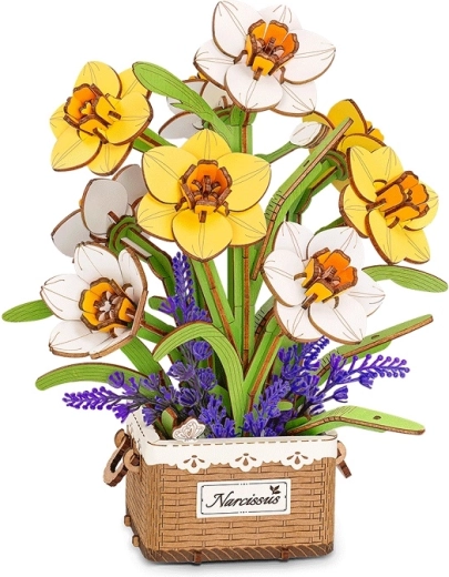 Robotime Rowood rompecabezas 3D de madera: narcisos en una cesta