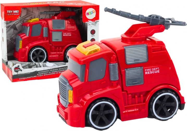 Camión de bomberos con luces y sonidos y cañón de agua móvil, fricción, rojo