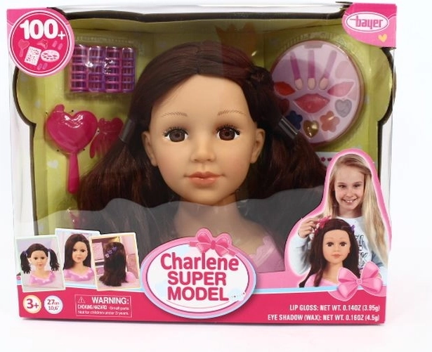 Bayer Charlene Super Model cabeza de peinado morena con accesorios