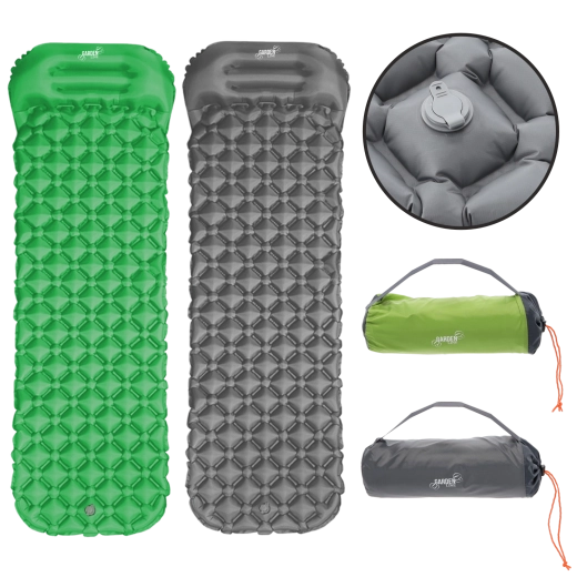 Colchoneta turística inflable con almohada 190 × 56 × 5,5 cm, gris/verde