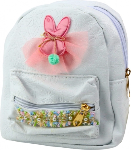 Mochila infantil con conejito y lazo decorativo blanca