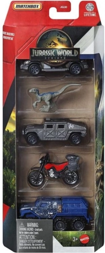 Matchbox Mundo Jurásico – set de 4 cochecitos y un dinosaurio