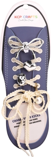 Set de adornos para cordones – lazo plateado y corazón