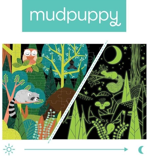 Mudpuppy - puzzle Brilla en la Oscuridad Mundo del Bosque 100 piezas
