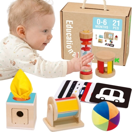 Caja sensorial educativa Montessori XXL 6 en 1 TOOKY TOY para bebés desde el nacimiento hasta los 6 meses - 6 unidades
