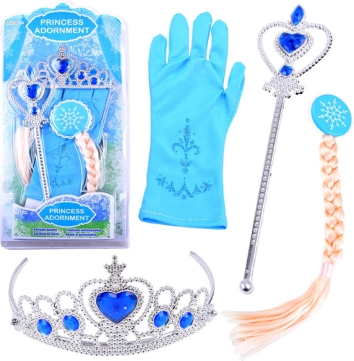 Set mágico de princesa con corona, varita, trenza y guante