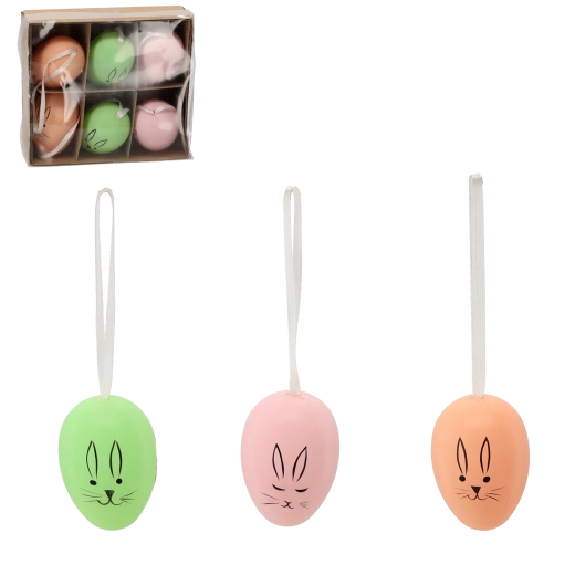 Set de huevos colgantes de Pascua con conejito, colores pastel, 6 uds.